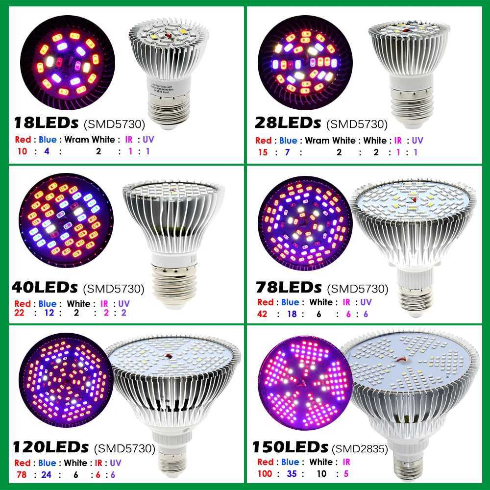 LED Grow Light 150Leds 200Leds Full Spectrum Sunlike E27 LED Growing Bulb For Indoor Hydroponics Flowers Plants LED Growth Lamp Y240816