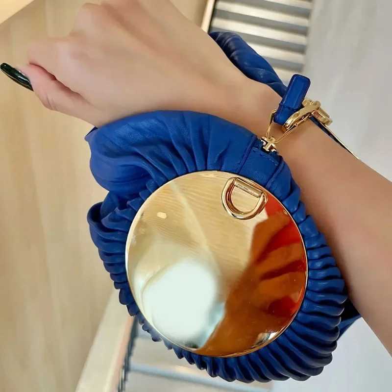Brand Designer PU Leather Pleated Womens Shoulder Bag Casual Crossbody Bag Large Shell Handbag CL240816