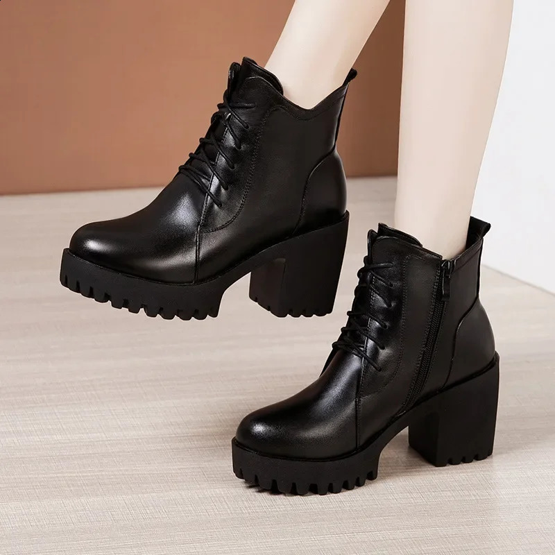 Small Plus Size 32-43 Block Heel Women Platform Boots Fall Spring All Match High Heels Motorcycle Ankle Boots Student 240815