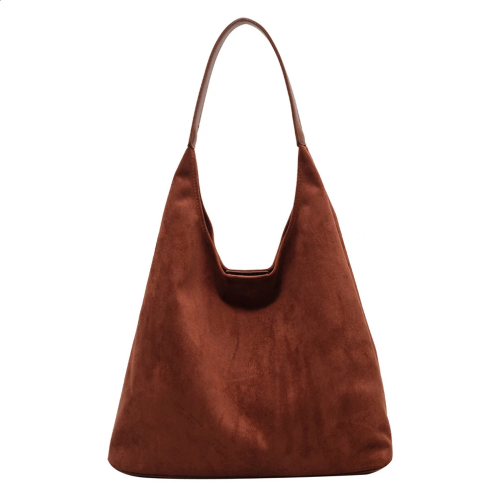 Women Suede Shoulder Bag Simple Tote Handbag Large Capacity Stylish Commuting Bag Solid Color Vintage Hobo Bag Top Handle Bag 240816