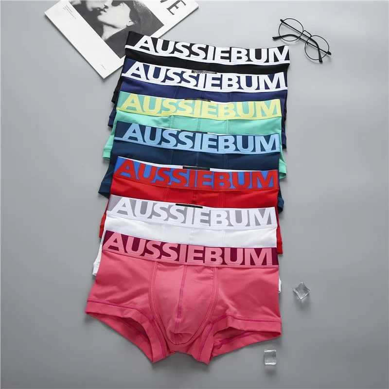 Aussiegum mens pure cotton underwear with low waisted letters for fashionable and comfortable sweat-absorbing boxer shortsXJ240815