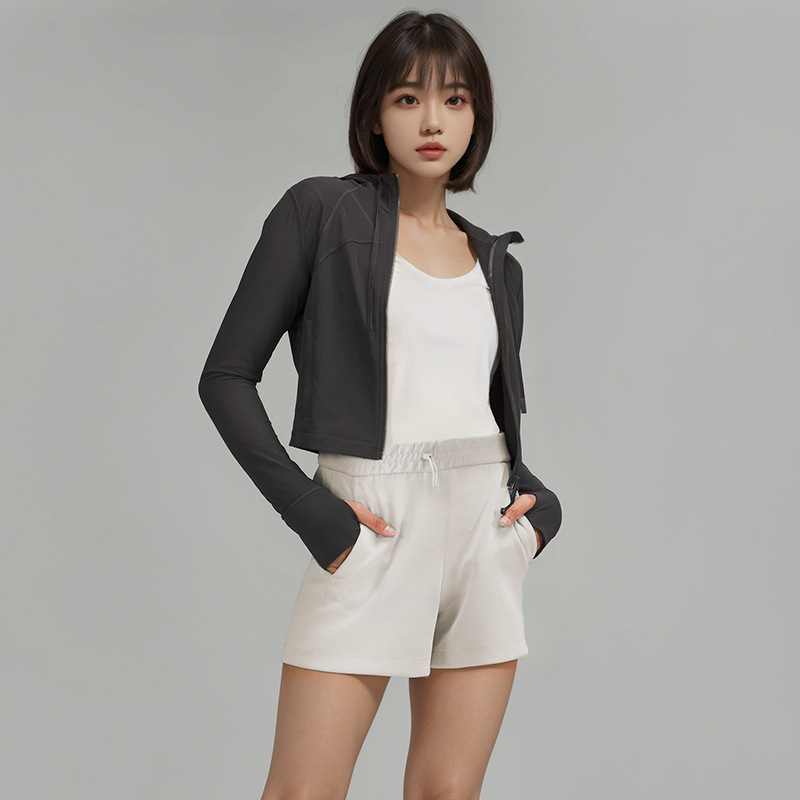 LLL037 Women Yoga Stretch Short Jacket Hooded Rain Gym Long Trench Coat Shaping Waist Jogger Outfit Sportswear For Lady Windbreaker