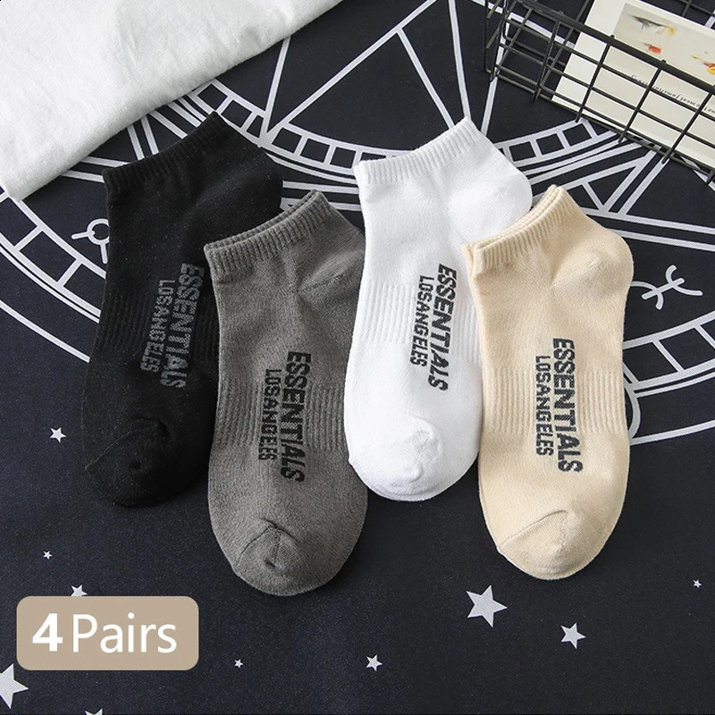 4 Pairs Men's Cotton Skateboarding Socks, Breathable Low Cut Hip Hop Style Casual Sports Socks Gift