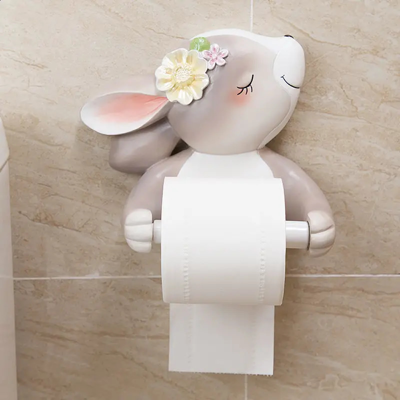 Creative Cute Rabbit Roll Paper Resin Wall Holder Kitchen Bathroom Towel Wall Shelf Dining Room Bedroom Bedside Tissue Wall Rack 240816
