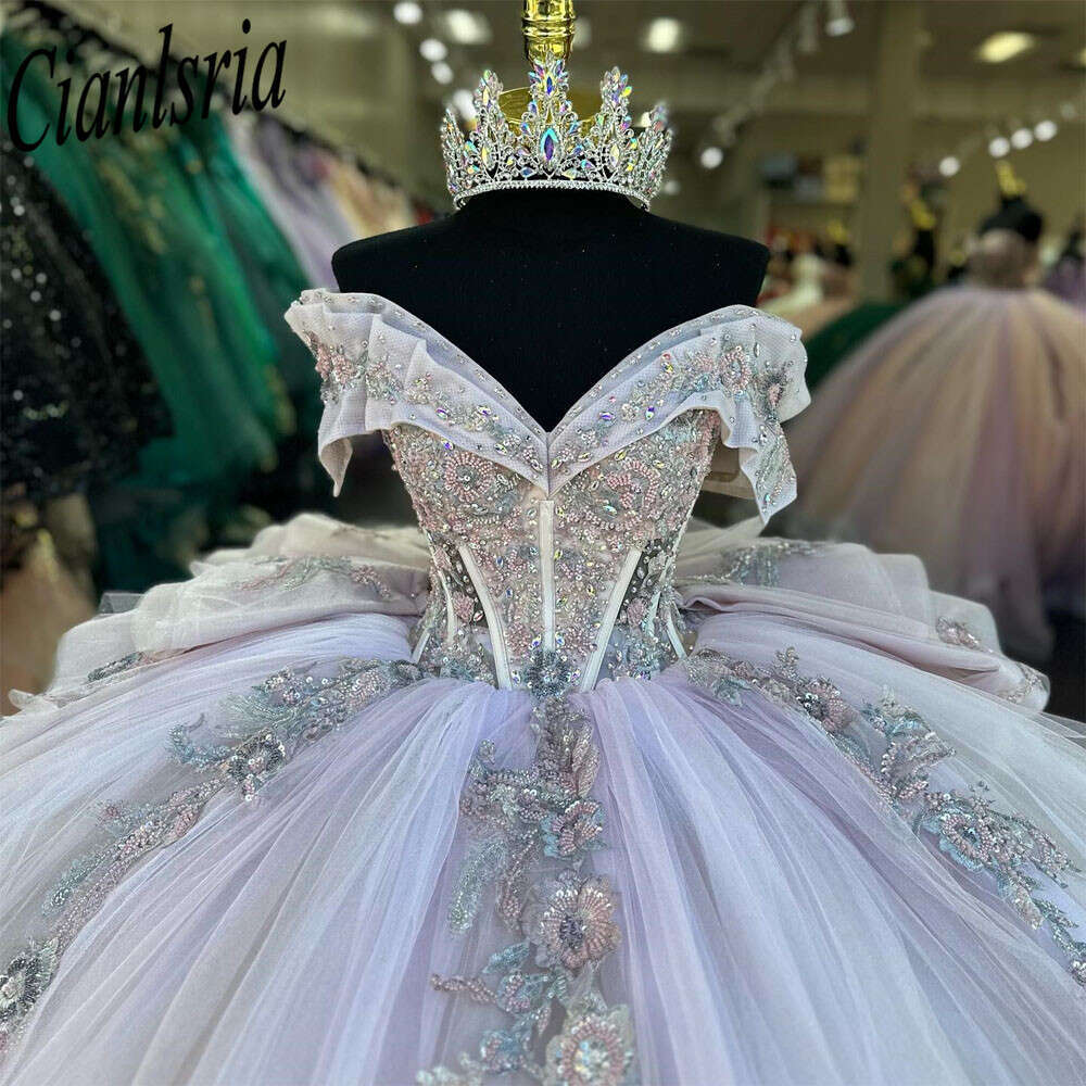 Dress Quinceanera Lace Applique Sequins Beading Mexican Sweet Dresses Of XV Years Ball Gowns Es
