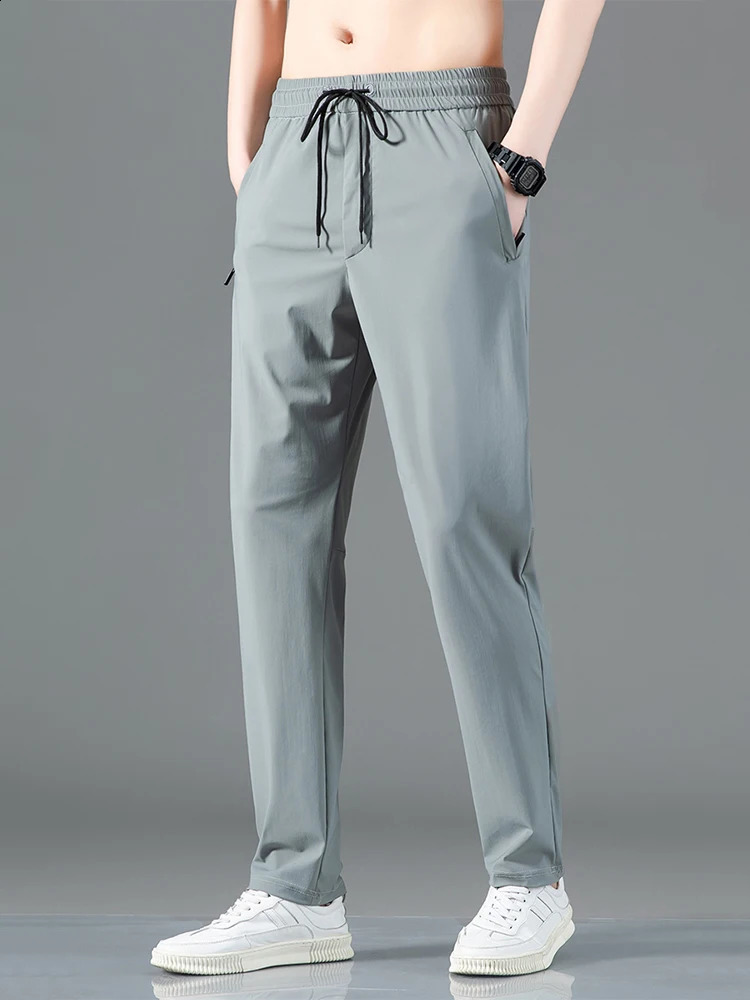 Summer Zip Pockets Mens Sweatpants Breathable Quick Dry Stretch Nylon Casual Track Pants Big Size Straight Sport Trousers 8XL 240816CJ