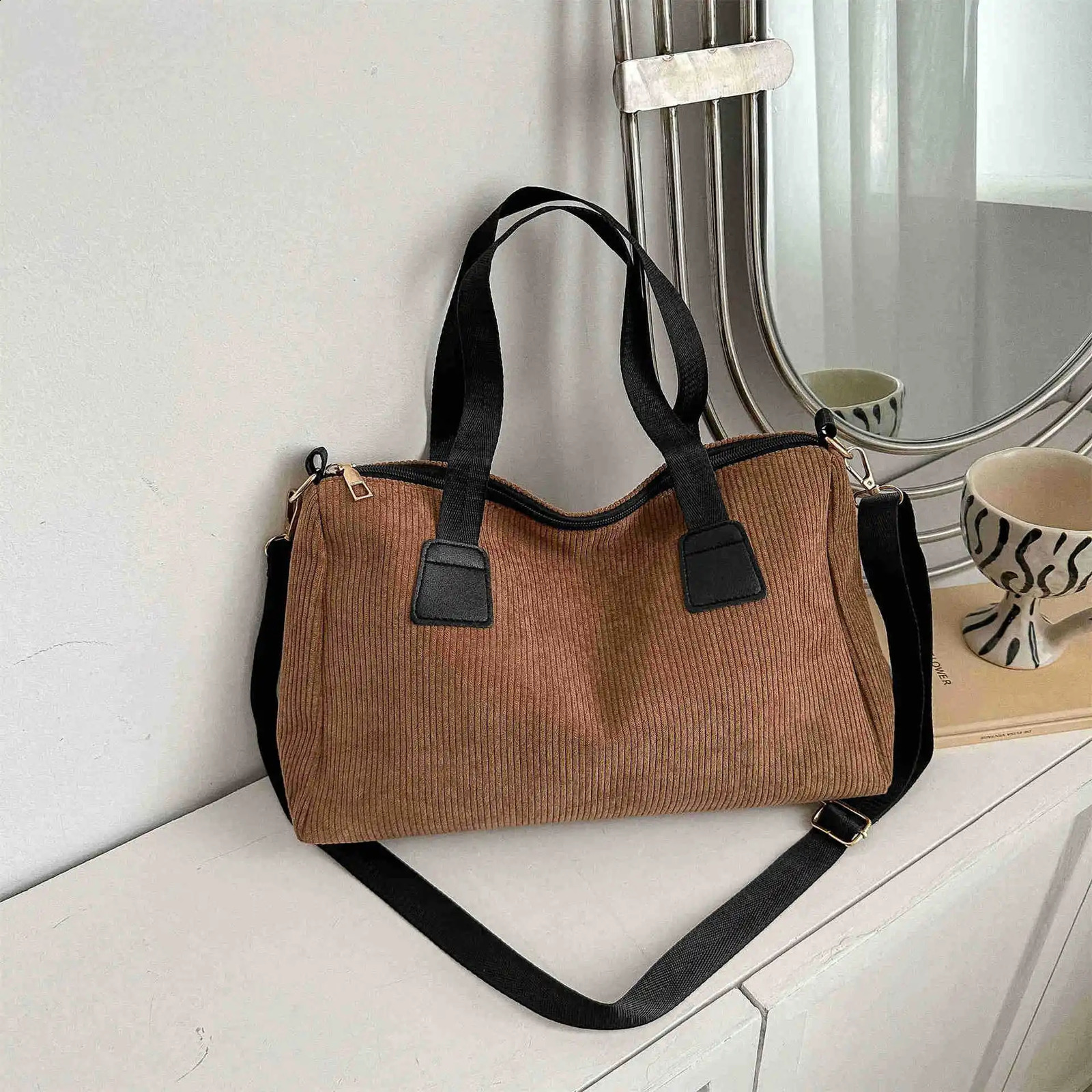 Corduroy Travel Duffle Bag Large Capacity Crossbody Casual Handbags For Sports Weekend Purses Women 240815
