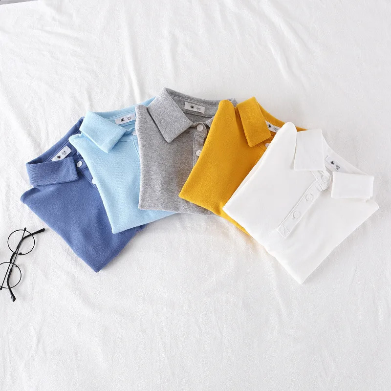 Spring Autumn Children Boys Polo Shirts Cotton Solid Turn Down Collar Shirts For Boys 1-8Y Kids Baby Boys Long Sleeve Undershirt 250319