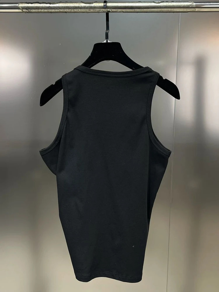 DEAT Trendy Fashion Womens Solid Color Folded Tank Top 2024 Spring Round Neck Sleeveless Tank Top Womens 11X7428 240816bj - view 3