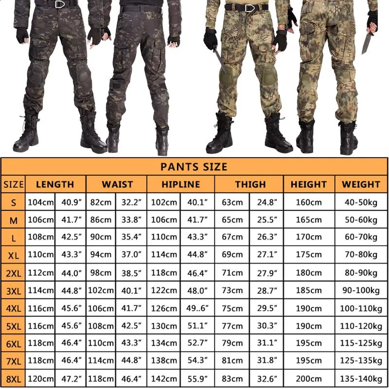 HAN WILD Men Airsoft Tactical Pant Combat Pants with Pads Camo Trousers Softair Cargo Paintball Hiking Climbing Clothes 240815