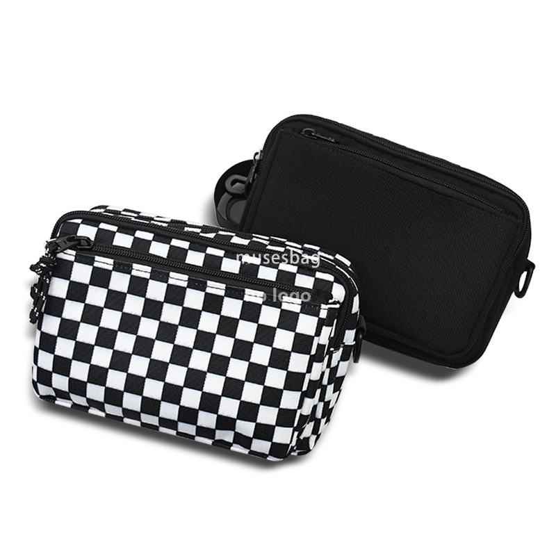 Casual checkered waist pack shoulder bag Dual purpose bag Simple trend commuter crossbody bag Japanese multi-functional shoulder bag