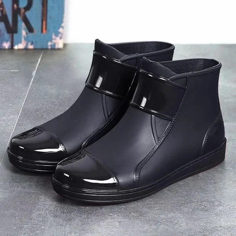 Mens Rain Boots Short Outdoor Rubber Shoes Work Anti slip Waterproof Leisure Fishing with Cotton Warmth 240821