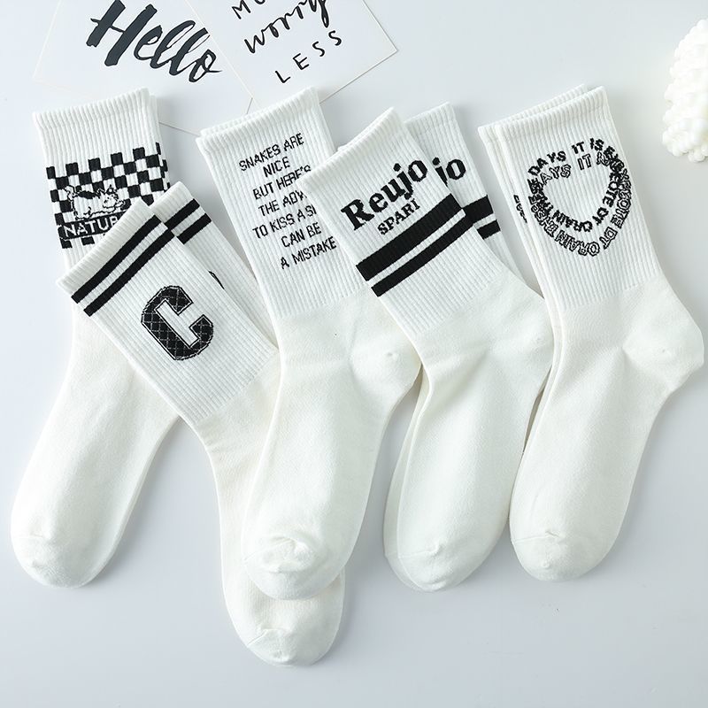 White Socks Female Long Socks Student Middle Socks Children Ins Trendy Versatile High Beauty Forest Series Autumn Letter Long Tube