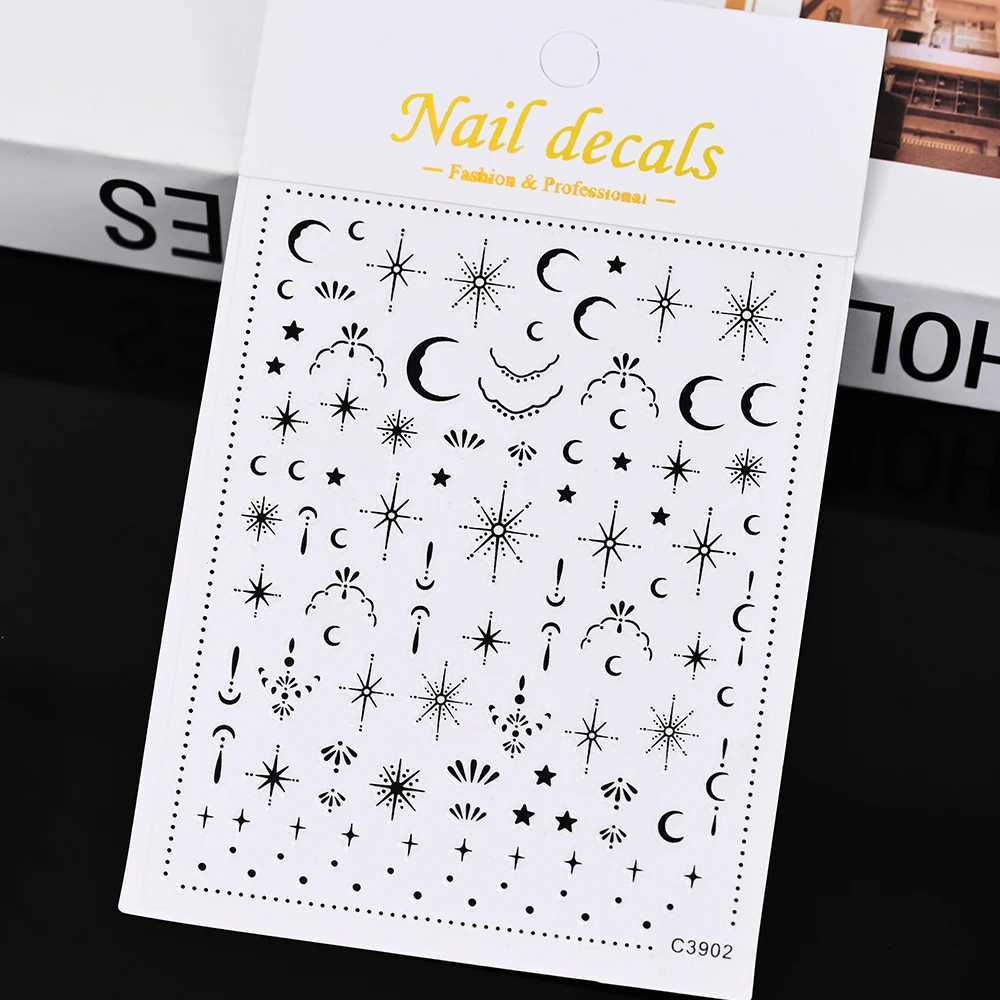 3D Gold Sun/Moon/Star Bronzing Nail Art Sticker 8*10cm Laser Star Moon Design Nail Decal Gold Silver Self-Adhesive Slider * XJ250120