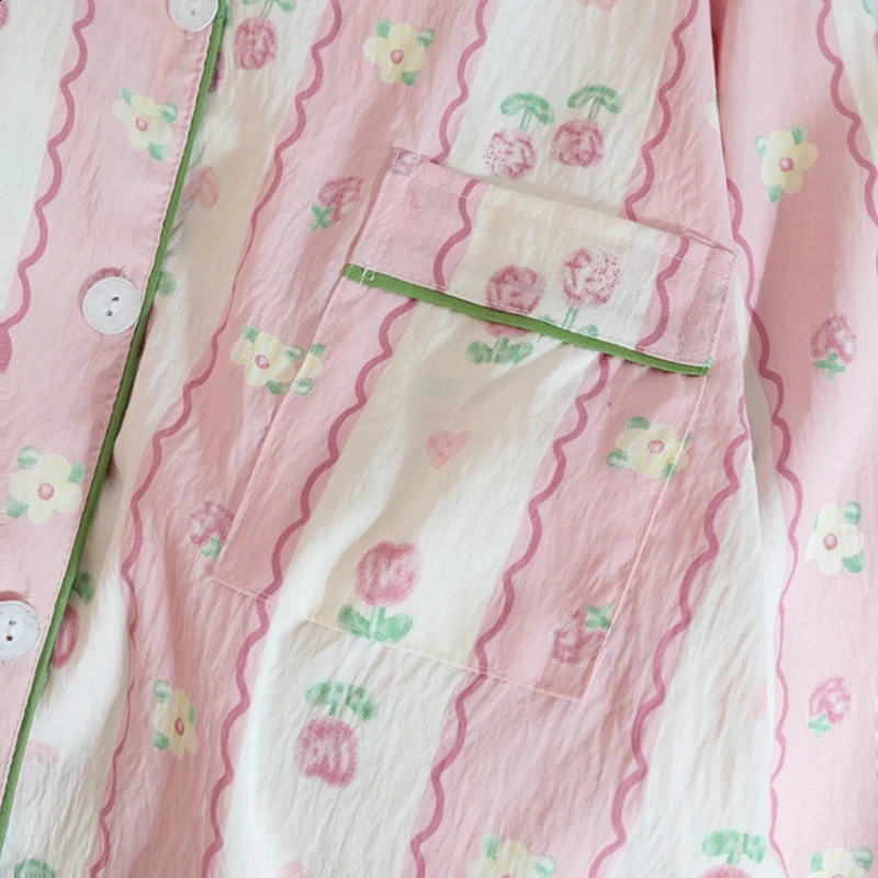 Print Flower Soft Thin Womens Pajama Set Autumn Casual 2 Pieces Full Length Sleepwear for Sleeping Home Suits 240815