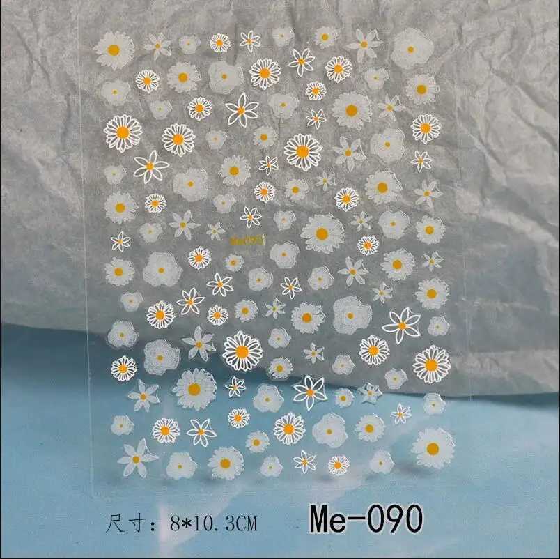 1Pcs Daisy Flowers Nail Stickers White Florals Petals 3D Nail Art Decals Adhesive Sliders Nail Stickers Decoration DIY ManicureXJ250120