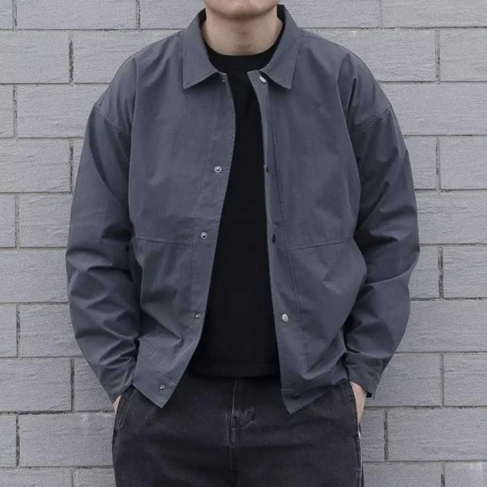 Autumn and Winter Mens Cargo Jacket Solid Color Collar Mens Jacket Korean Windproof Relaxation Suitable for Work ClothesW240711