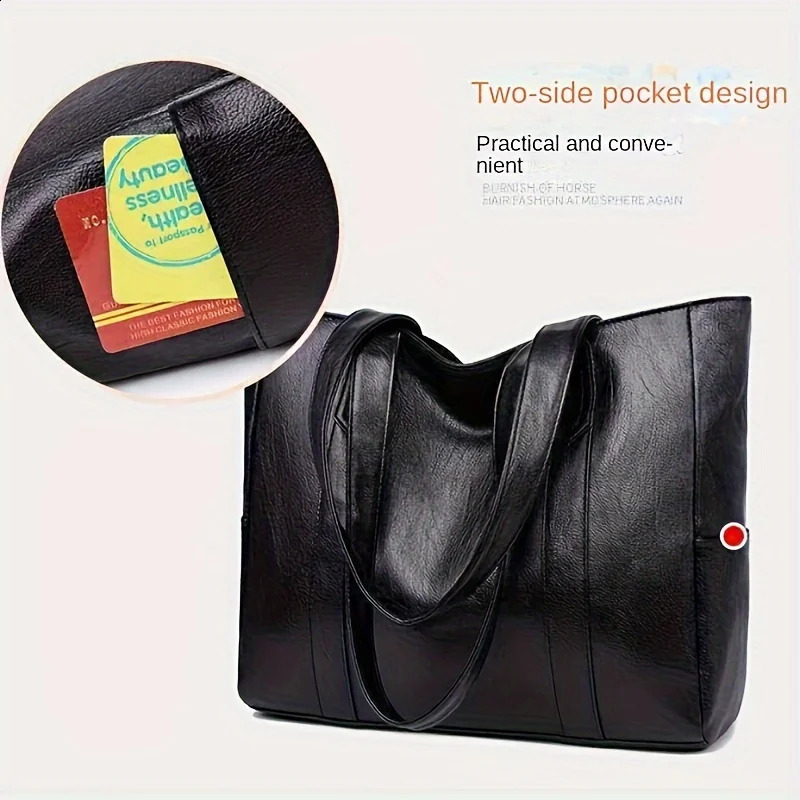 1pc Spacious PU Solid Color Shoulder Bag - Durable Zipper Portable Double Handle Tote Bag with Large Capacity - Perfect Commute 240816