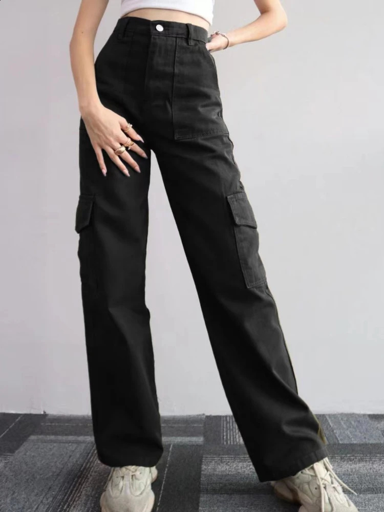 Y2K Women Vintage Cargo Pants Streetwear Techwear Korean Harajuku Parachute Pants Beige Sweatpants Wide Leg Joggers Trousers 240816