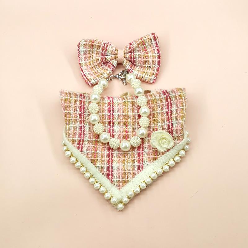 Cat Cute Collar Thousand Bird Check Dog Pet Clothing Drool Towel Bow Headdress Pearl Bib Scarf