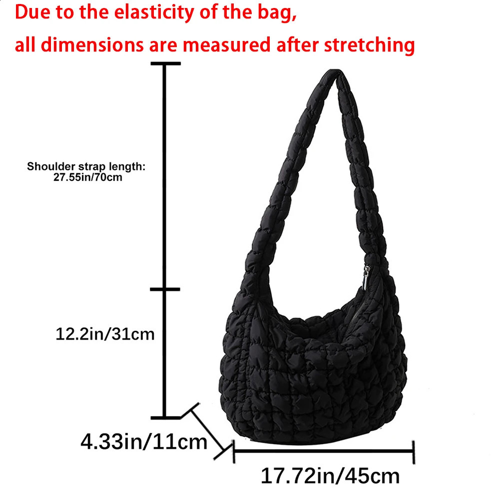 Quilted Padded Crossbody Bag for Women Pleated Bubbles Cloud Shoulder Bags Large Tote Bucket Ruched Handbags 2023 240815