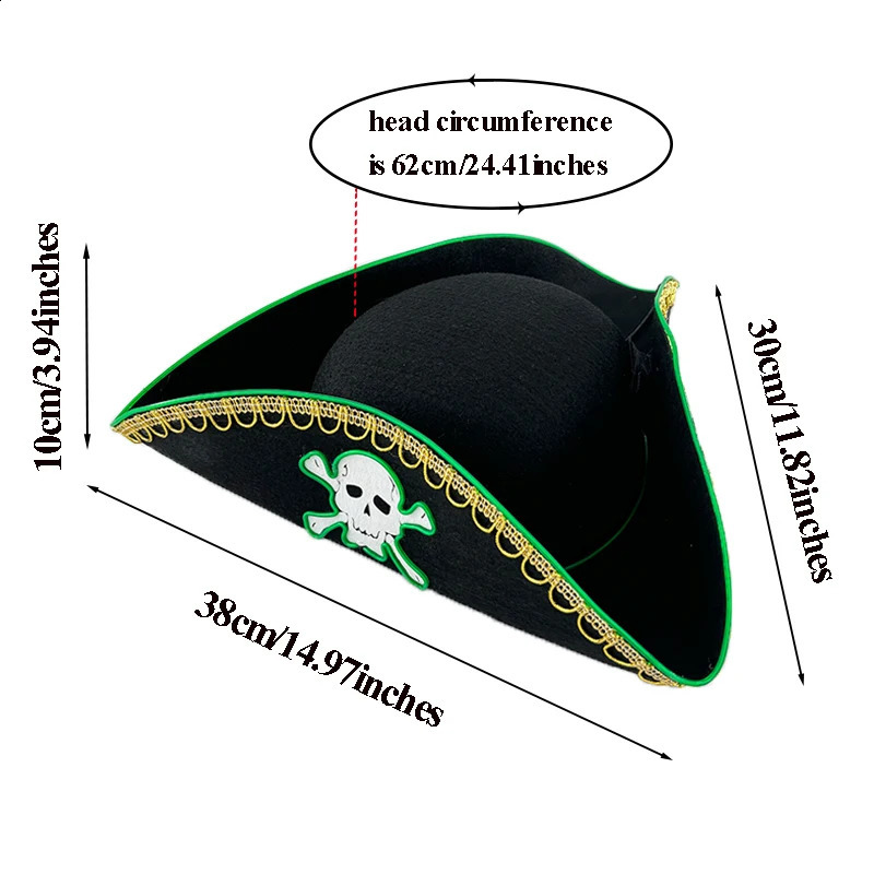 style Led Captain Hat Halloween Masquerade Pirate Theme Party Cosplay Captain Costumes Accessories Light Up Skull Pattern Hat 240816