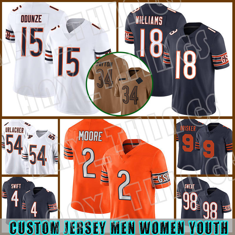 Rome Odunze Caleb Williams Football Jerseys D'Andre Swift DJ Moore Keenan Allen Walter Payton Jaquan Brisker Darnell Wright Tremaine Edmunds Cole Kmet Montez Sweat