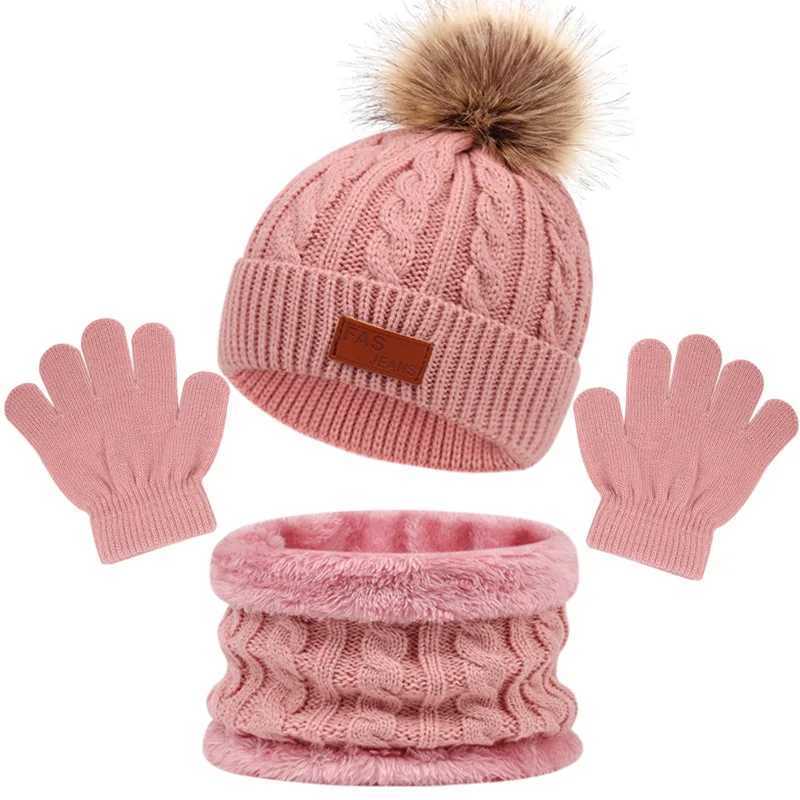 Baby Winter Hat Scarf Gloves Set Knitted Fur Ball Kids Cap for Girls Boys Accessories Infant Bonnet Toddler Hat 1-5Y LX241018