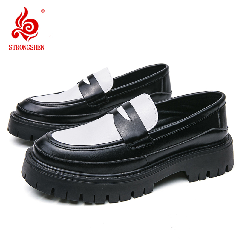 STRONGSHEN Men Handmade Leather Platform Loafers Fashion Slip On Mocassin Business Shoes Homme Zapatos De Hombre