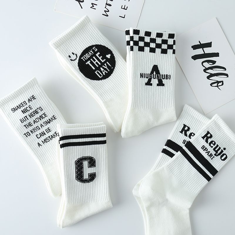 White Socks Female Long Socks Student Middle Socks Children Ins Trendy Versatile High Beauty Forest Series Autumn Letter Long Tube