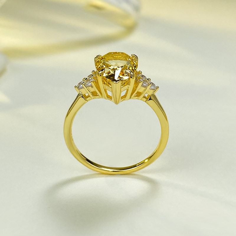 Real Sterg Sier Water Drop Yellow Moissanite Wedding Ring for Ladies fecb