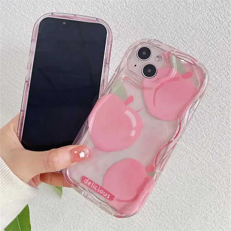 Pink Peach Cherry Soft Clear TPU Phone Case For IPhone 15 14 11 16 Pro Max 12 13 MIni XR Flower Wavy Bumper Silicone Cases CoverM240816