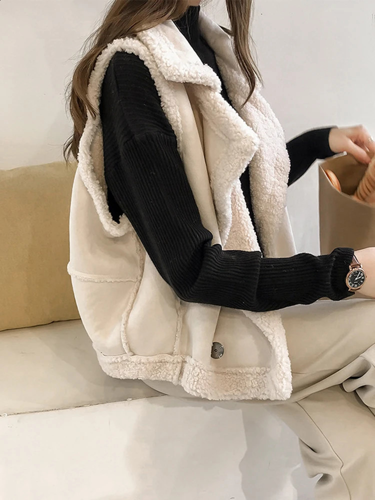 BZ Womens Coat 2024 Autumn Winter Wool Vest Clothing Vintage Versatile Sleeveless Leather Plush Jacket Female 25X2341 240815