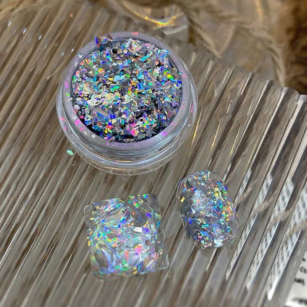 1Box Super Laser Nail Glitter Silver Holographic Irregular Ultra-thin Glitter For Manicure UV Gel Polish Aluminum Foil PaperXJ240815