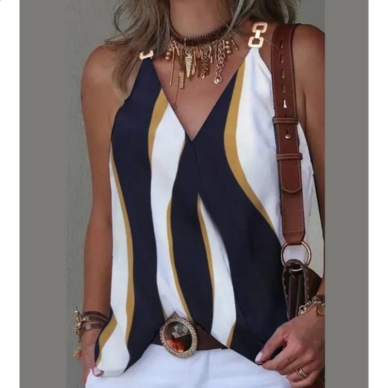 blusa mujer tendencia 2024 Women Vneck Sleeveless Tshirt And Metal Buckle Loose Top blusas para 240816