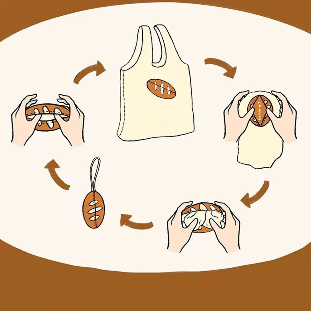 French Bread Foldable New Reusable Shopping Bags Cartoon Eco Tote Portable Travel Shoulder Bag 240816