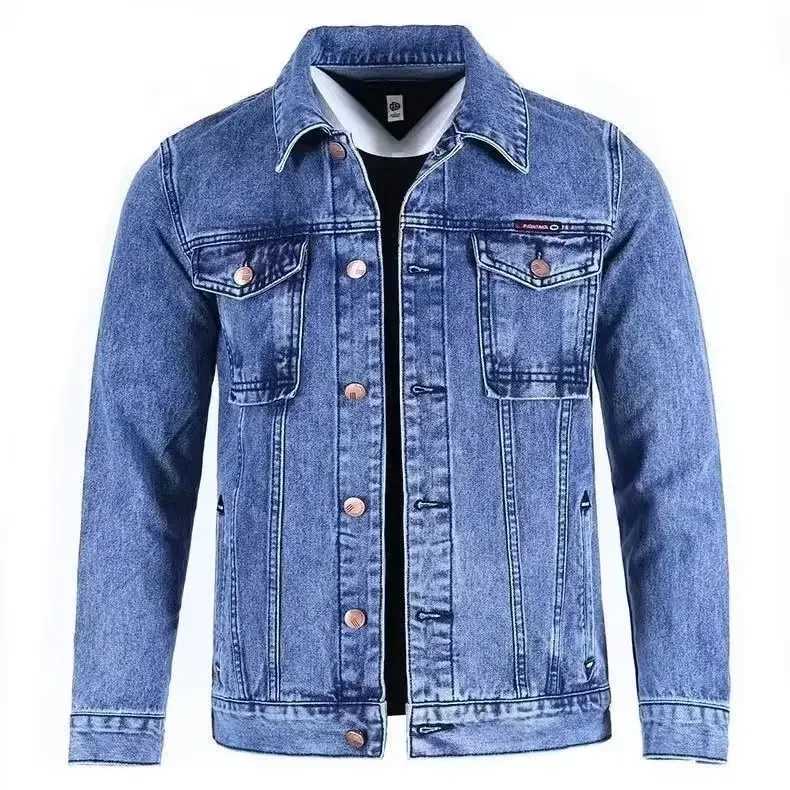 Mens solid color denim jacket loose fit new arrival in autumn 2023 casual wear gray clothing regular lengthW240711