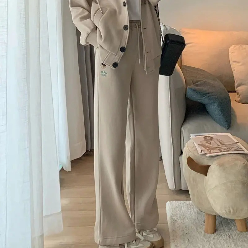 Fashion Sports Set Womens Autumn/Winter Korean Hooded Casual Top Wide Leg Pants Elegant Womens Two Piece Set 240815