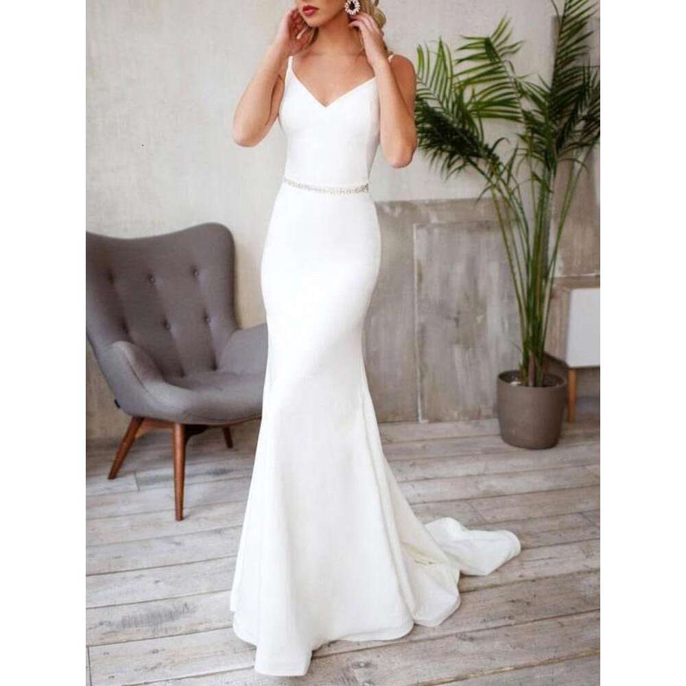 Sweety Mermaid Dress Simple Stain Wedding Gowns Elegant Backless Bride Dresses Vestidos De Noiva Bc19377 0218