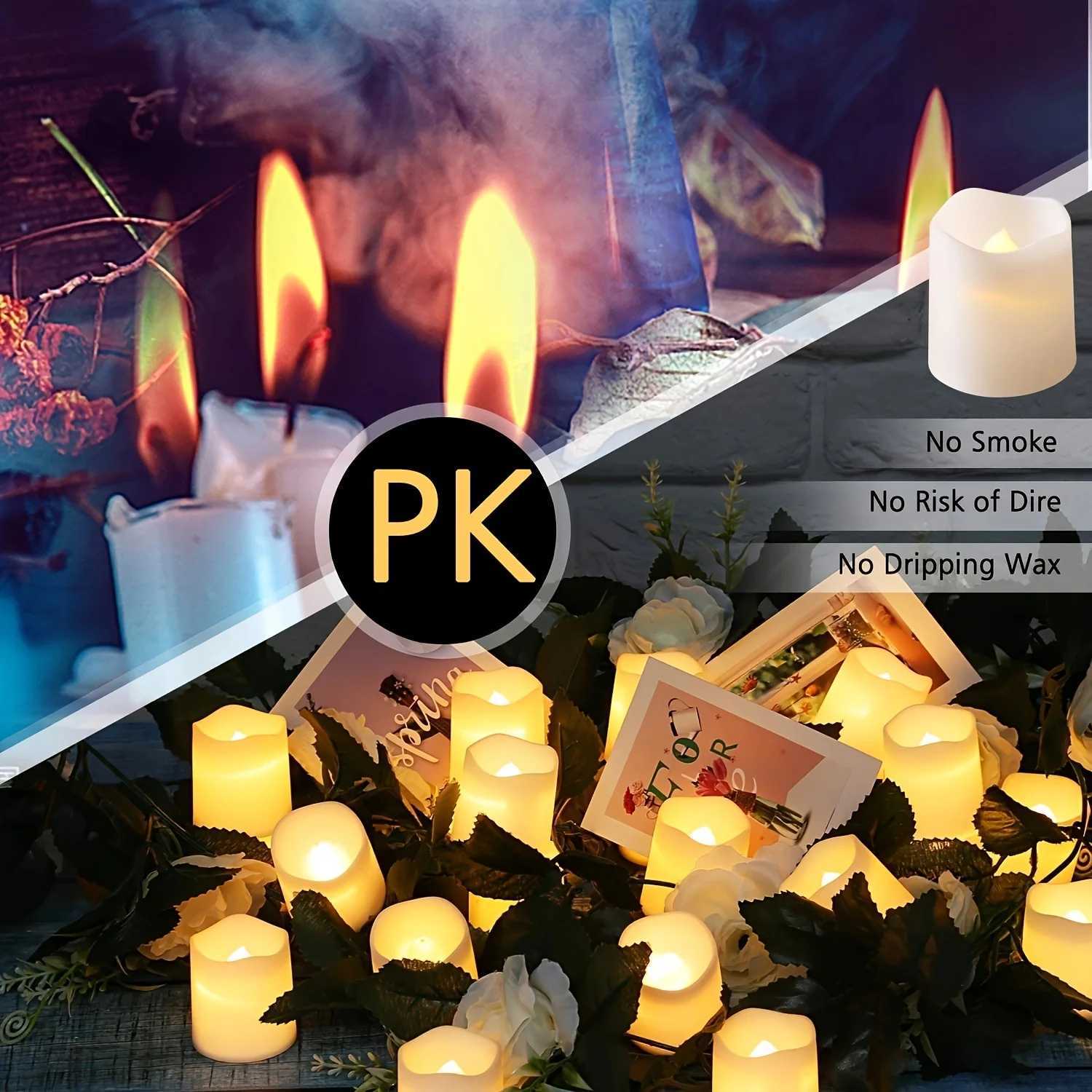 24pcs Flameless Votive Candles Flameless Electric Fake Candle 7Hour Battery Operated LED Tea Lights In Warm White For Wedding Y240815