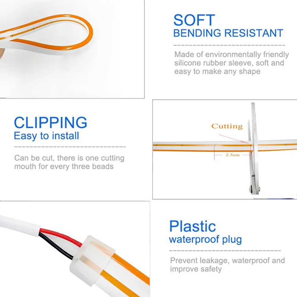 5M Flexible Neon Led Strip Lights 12v Indoor Outdoor Waterproof For Room Decor Christmas Living Gaming Room Home Car Decoration CL240815