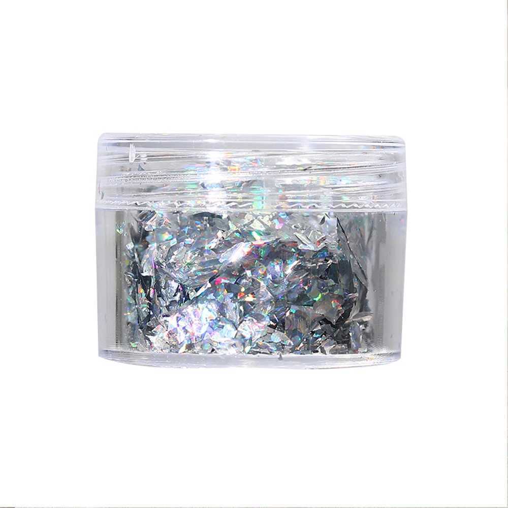 1Box Super Laser Nail Glitter Silver Holographic Irregular Ultra-thin Glitter For Manicure UV Gel Polish Aluminum Foil PaperXJ240815