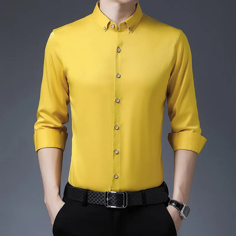 Fashion Men Shirt Spring Autumn Solid Blouse Mens Dress Shirts Long Sleeve Casual Shirts Hommes Clothing Male Tops 240815