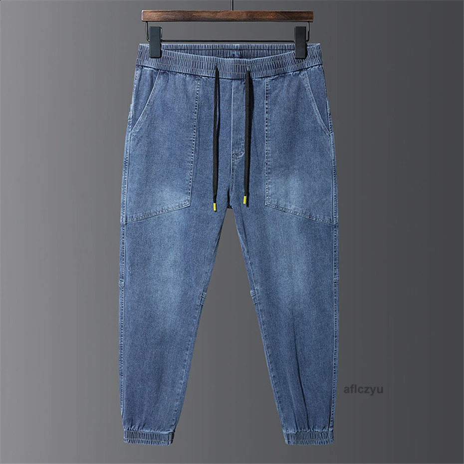 8XL Plus Size Jeans Men Baggy Denim Pants Fashion Causal Jogger Pants Solid Color Trousers Male Big Size Bottom 240816