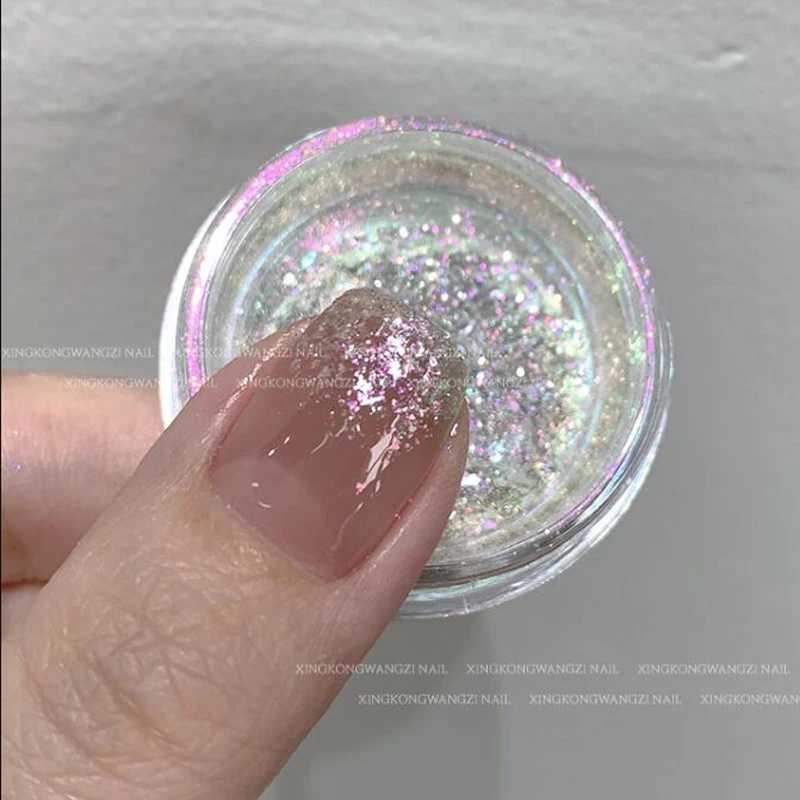 6pcs/Set Aurora Iridescent Opal Nail Glitters Colorshift Mermaid Nail Chrome Dust Reflective Edelweiss Ice Snow Nails Flakes DIYXJ240815