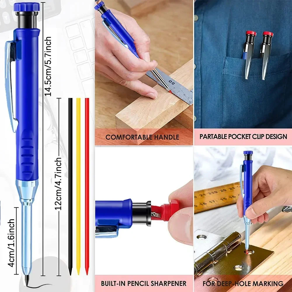 2.8mm Solid Carpenter Mechanical Pencil with Sharpener for Woodworking Construction Long Head Carpenter Pencil Stationery Supply 240816