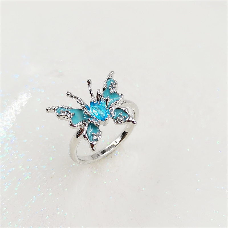 Designer ring blue butterfly open ring light luxury ins niche sweet chili style senior sense of personality fashion versatile