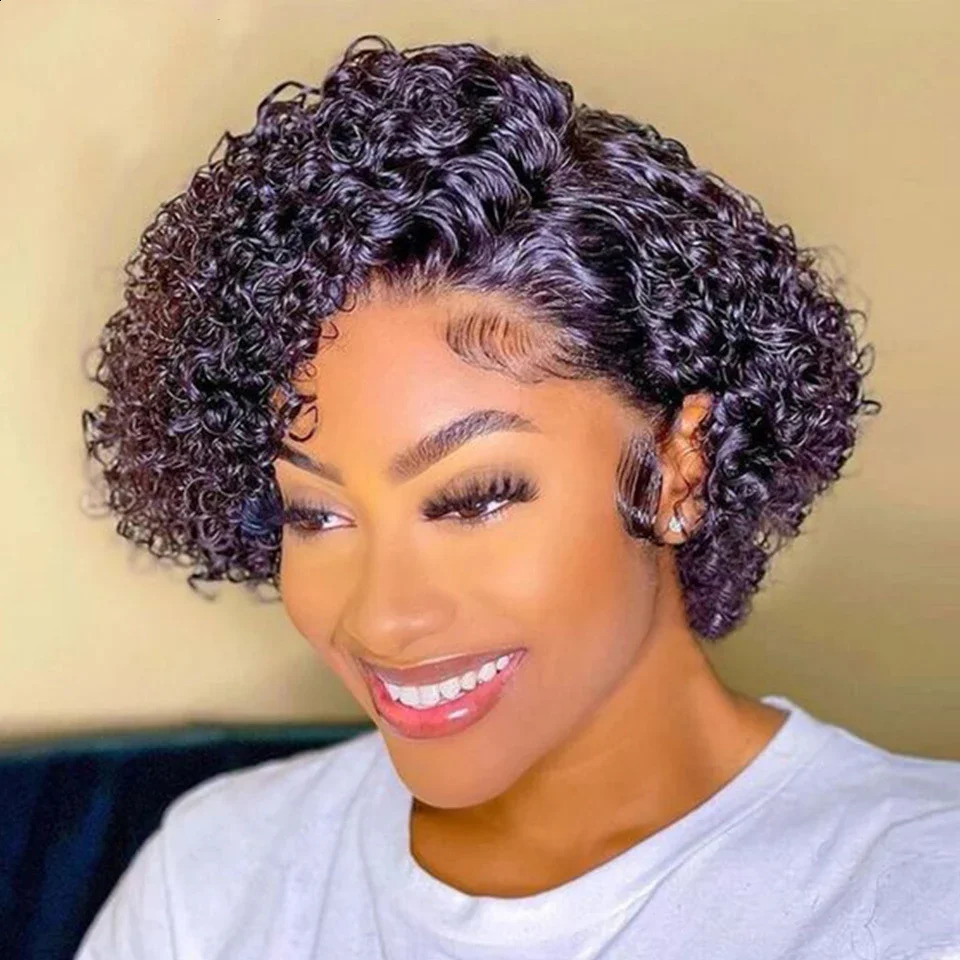 Short Bob Wig Pixie Cut Wig Curly Human Hair Wigs For Women 13x1 Lace Front Wigs Peruvian Deep Wave Lace Wig Preplucked Hairline 240812