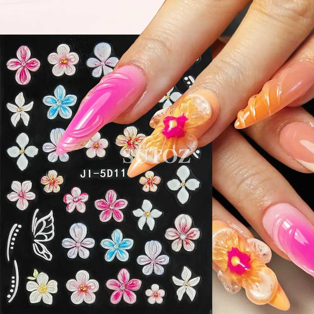 5D Embossed Flowers Nail Stickers Petals Lines Decals Summer Nail Charms Butterflies Relief Sliders DIY Manicure Decor LEBJI-5DXJ250120