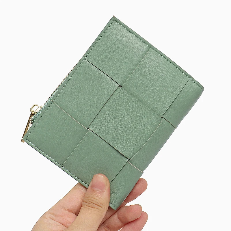 Fashion sheepskin small womens n double fold zipper real leather coin wallet card clip money bag 240816 6e4b